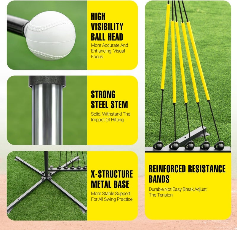 PLAYAPUT Baseball Softball Swing Trainer with 5 Power Bands,Auto Reset Baseball Training Equipment,Baseball Hitting Trainer,Height Adjustable 31-47 inches Softball Swing Trainer Improve Power,Speed - Image 3